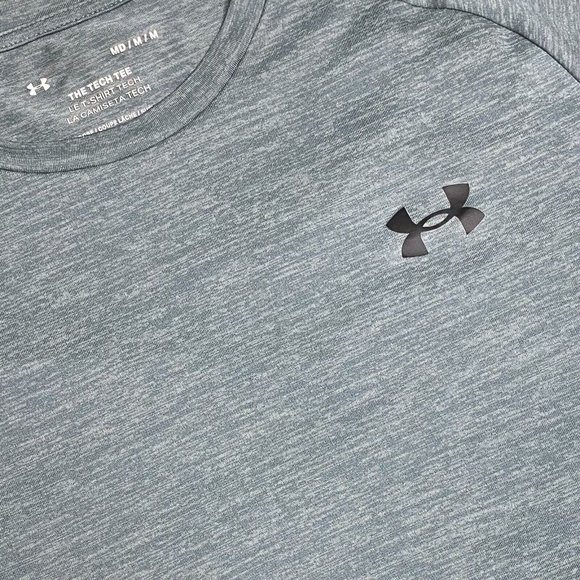 Under Armour Men’s‎ Tech Short Sleeve Blue Gray Heathered Medium Crew Neck Shirt - Picture 1 of 5